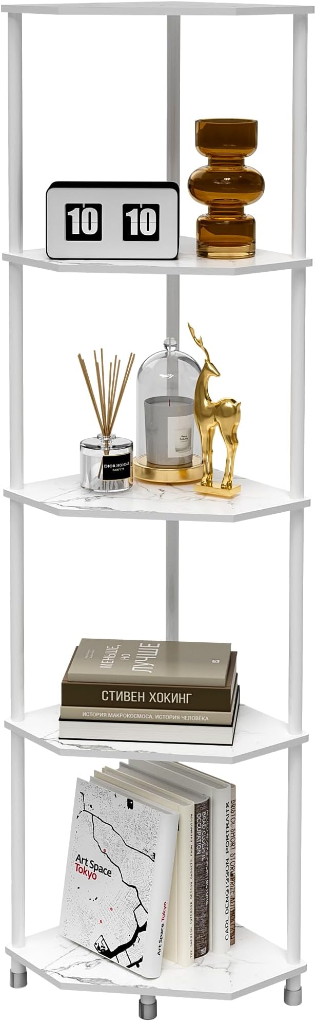 5-Tier Corner Shelf Stand Marble White 50.2