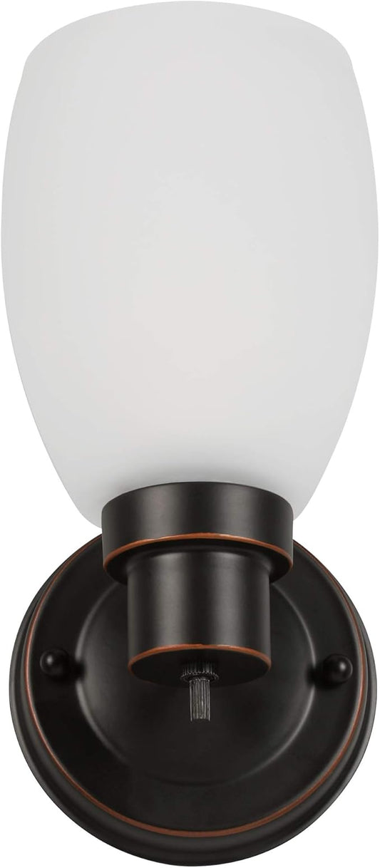 Lydia Wall Sconce, Oil Rubbed Bronze Finish, Frosted Glass Shade, Dimmable with Twist On/Off Switch for Hallway, Foyer, Bathroom – Design House, 588814-ORB