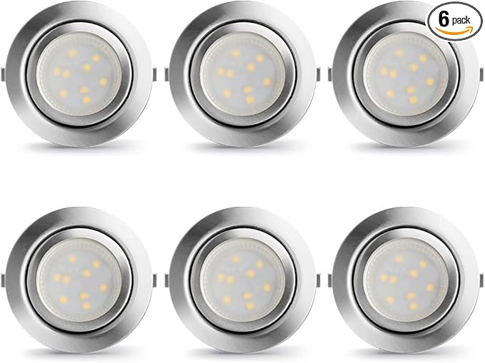 LED Puck Lights Wired Under Cabinet Lighting Dimmable,Recessed Mount,2.5In Hole Halogen Bulb Equiv,12V Under Counter Light Fixture Plug in for Kitchen,Display Shelf,Curio,4000K Daylight White,6pcs