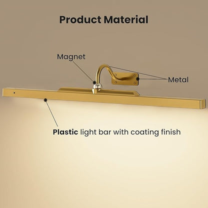 2 Pack 24 Inch Wall Lights for Pictures - Brass Cordless Rechargeable Wall Sconces with Dimmable Remote for Above Mirror, Painting & Décor