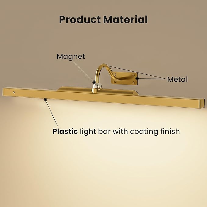 2 Pack 24 Inch Wall Lights for Pictures - Brass Cordless Rechargeable Wall Sconces with Dimmable Remote for Above Mirror, Painting & Décor
