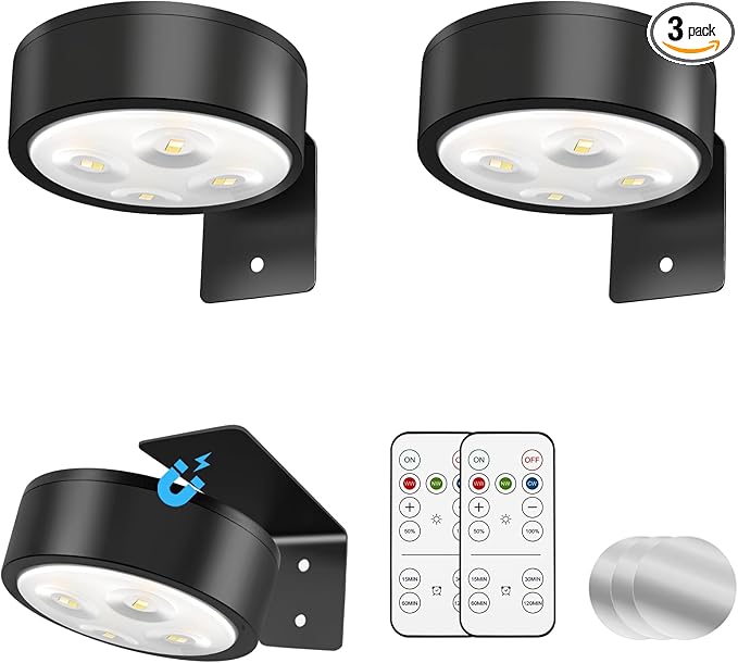 3-Pack Battery Operated Picture Light Magnetic Painting Light with 3 Lighting Modes,Remote and Dimmable Timer Art Display Light for Picture Artworking Frame Portrait and Wall Decor (Black)