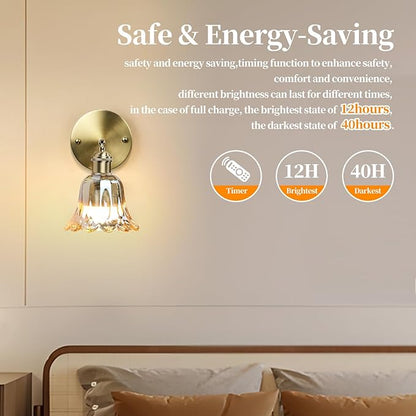 GEEZO Vintage Battery Operated Wall Sconce, with Rechargeable Battery Powered Wall Light with Remote Control for Bedside Bedroom