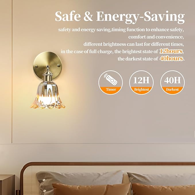 GEEZO Vintage Battery Operated Wall Sconce, with Rechargeable Battery Powered Wall Light with Remote Control for Bedside Bedroom