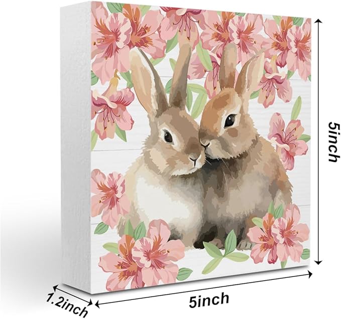 Wooden Bunny Rabbit Easter Decor Sign for Home Office Desk Table Mantle