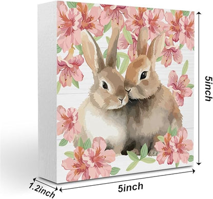 Wooden Bunny Rabbit Easter Decor Sign for Home Office Desk Table Mantle
