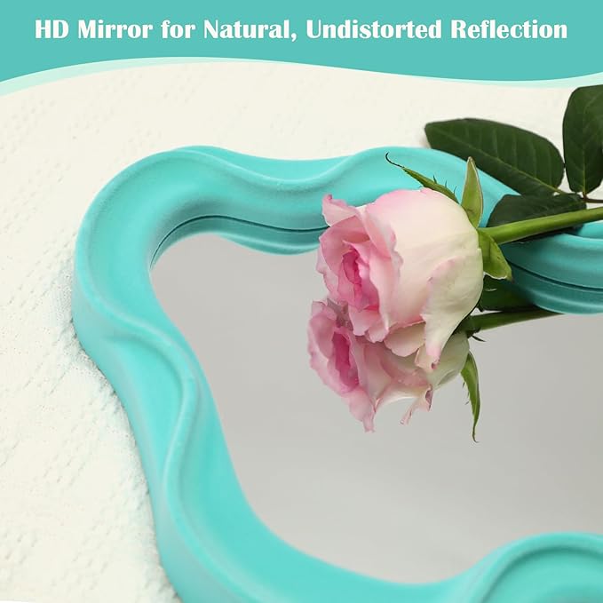 Wall Mirror Home Office Decor, Irregular Wall-Mounted Decorative Mirrors for Modern Apartment Bedroom Laundry Room Decoration, Hanging Wall Art Above TV Desk Table Decor (Turquoise Blue)