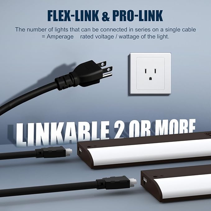 36 Inch LED Under Cabinet Light, Plug in Kitchen Lighting, 3CCT Selectable (3000K/4000K/5000K), CRI94 High Color Accuracy, Linkable, Slim Design Dimmable, Brown
