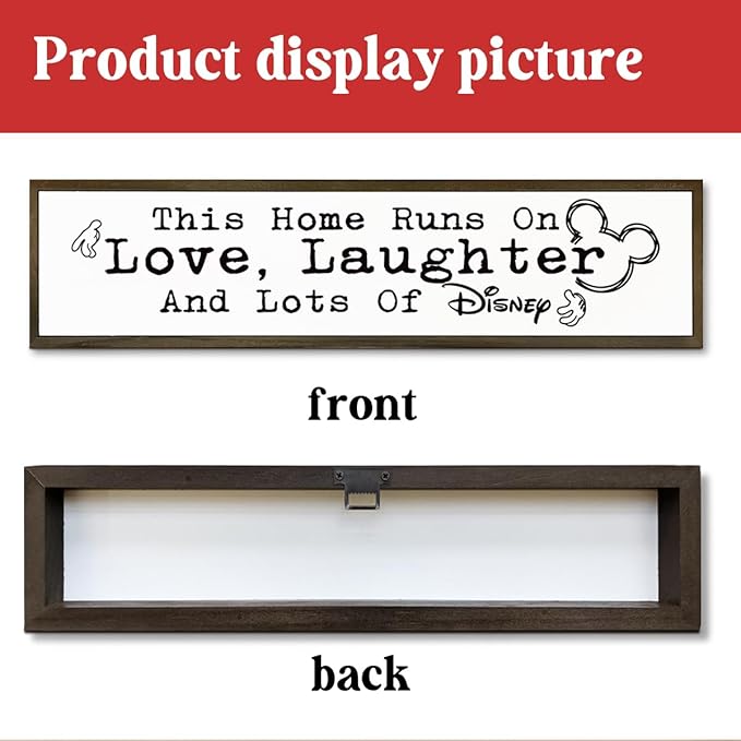 WKYAER Home Sign Decor, Rustic Table Decor, Farmhouse Wall Decoration for Homes Front Door Porch Entryway, Housewarming Gift for Disney Lover, This Home Runs On Love, Laughter and Lots of Disney Sign