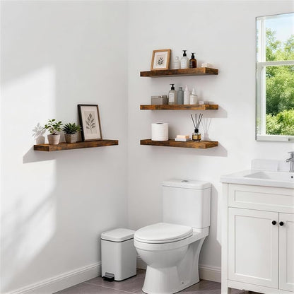 BAYKA Floating Shelves, 22.5 inches Rustic Wood Wall Shelves for Bathroom，Bedroom, Living Room, Kitchen & Book, Hanging Display Decor Organization Shelf with 22 lbs Capacity (Rustic Brown)