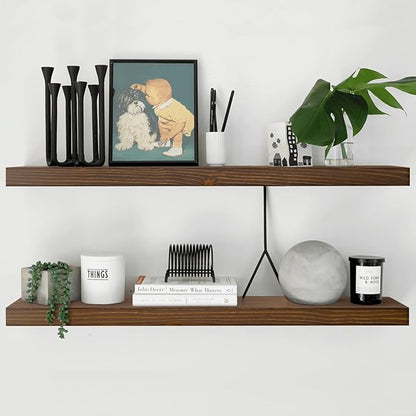Homeforia Classic Walnut 48 inch Floating Shelf, High End Solid Real Wood Small 48inch Floating Shelves for Wall Mounted, 48in Floating Shelves, Heavy Duty Bracket, 48 X 6.5 X 1.75 inches, Set of 2