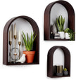 3 Set Wall Shelf 9.8 x 7.1 Inch Wooden Hanging Shelf Deep Display Storage Shelves Floating Shelves for Home Office Room Mini Figures Potted Plants Wall Decor(Arched,Brown)