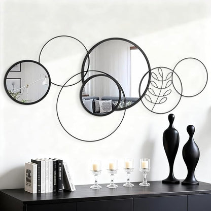 Black Round Wall Mirror Set, Metal Framed Circle Mirror Set Modern Decorative Mirrors for Living Room Bedroom Entryway Bathroom 20x40 Inch Home Decor