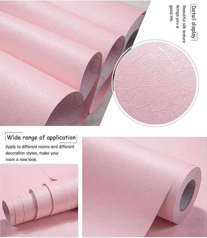 Cohoo Home Silk Pink Wallpaper Peel and Stick Contact Paper Pink Textured Silk Wallpaper for Bedroom Self Adhesive Removable Wall Sticky Paper Girls Room Drawer Liner Waterproof 15.7inW 393inL