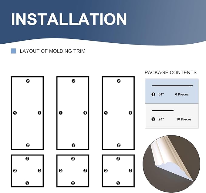 NeatiEase Peel and Stick Wall Molding Kit 6-Frame Premade, Ready-to-Assemble Wall Moulding Panel Frame, Self Adhesive Wainscoting Panels, Accent Molding Trim for Interior Walls Home Decor (Style 1)