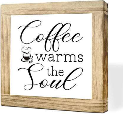 Coffee Wood Decor Coffee Warms The Soul Rustic Cafe Bar Sign Handmade Wood Plaque Farmhouse Wall Art Decoration Coffees Decor for Kitchen Office & Study Idea Gift for Coffees Lover 5.9x5.9 inches