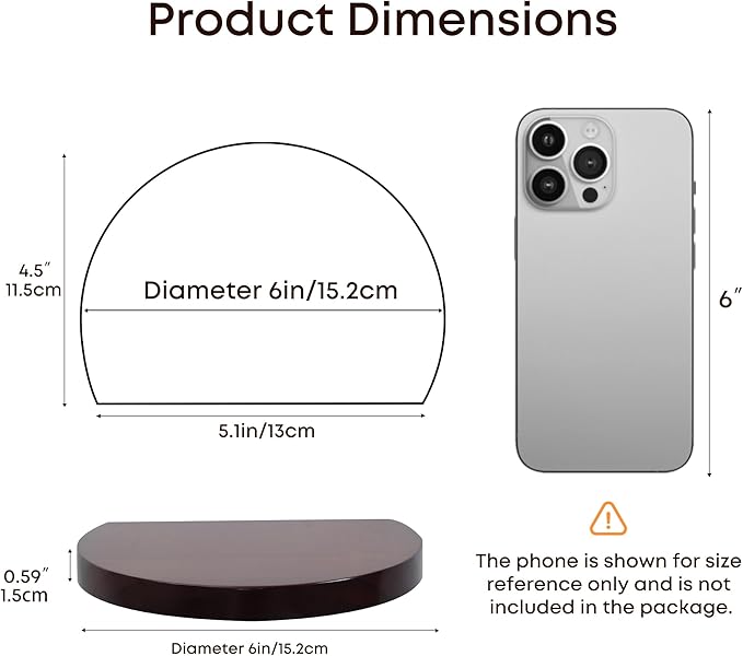 Small Wood Floating Shelves (4-Pack, 6-inch Diameter) - Round Sturdy Invisible Wall Mount Display for Small Plants,Toys,Bathroom,Living Room Storage & Modern Rustic Décor (Dark Walnut)