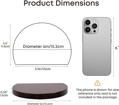 Small Wood Floating Shelves (4-Pack, 6-inch Diameter) - Round Sturdy Invisible Wall Mount Display for Small Plants,Toys,Bathroom,Living Room Storage & Modern Rustic Décor (Dark Walnut)