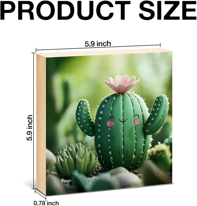 Funny Houseplant Decor Sign - Office Gift for Plant Lover - Double-sided Cactus Decor for Tiered Tray Table Desk Shelf Decoration