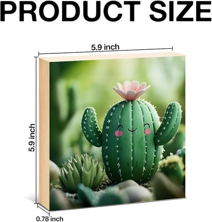 Funny Houseplant Decor Sign - Office Gift for Plant Lover - Double-sided Cactus Decor for Tiered Tray Table Desk Shelf Decoration