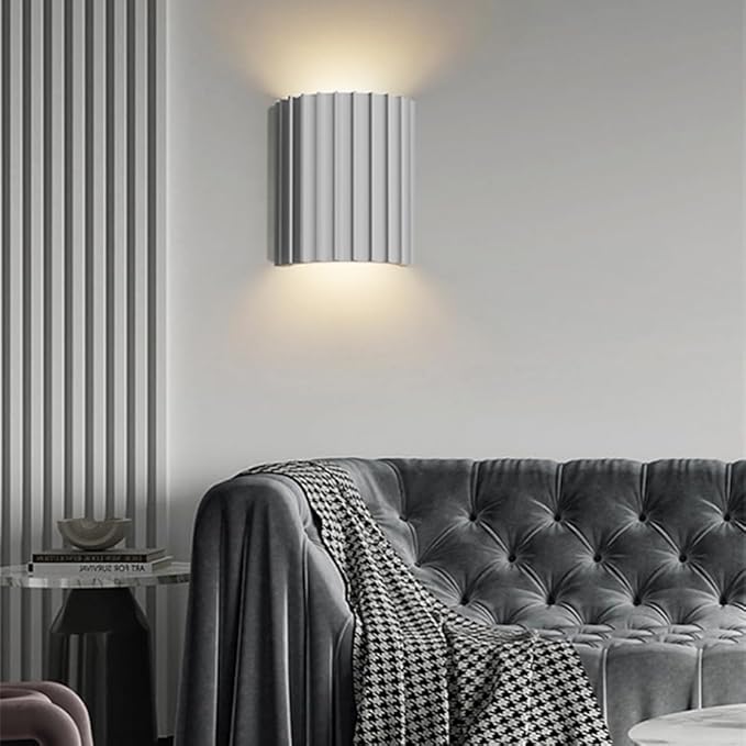 7 Inch Large Contemporary White Wall Sconce Modern Wall Light Up and Down 2 Lights Wall Mounted Lamp Nordic Resin Plaster Sconces Lighting for Living Room Bed Room Stairway Hallway