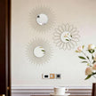 3 Pack Metal Mirrors for Wall Sunburst Wall Mirrors Home Décor Decorative Hanging Wall Art for Living Room Bedroom Entryway (White, Flower+Sunburst)