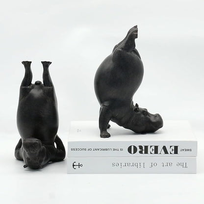 Lukitas Upside Down Hippo Decorative Bookends, Non-Slip Book Holders, Whimsical Animal Ornaments for Office Home Bookshelf Decor, Black, Resin 8.5''