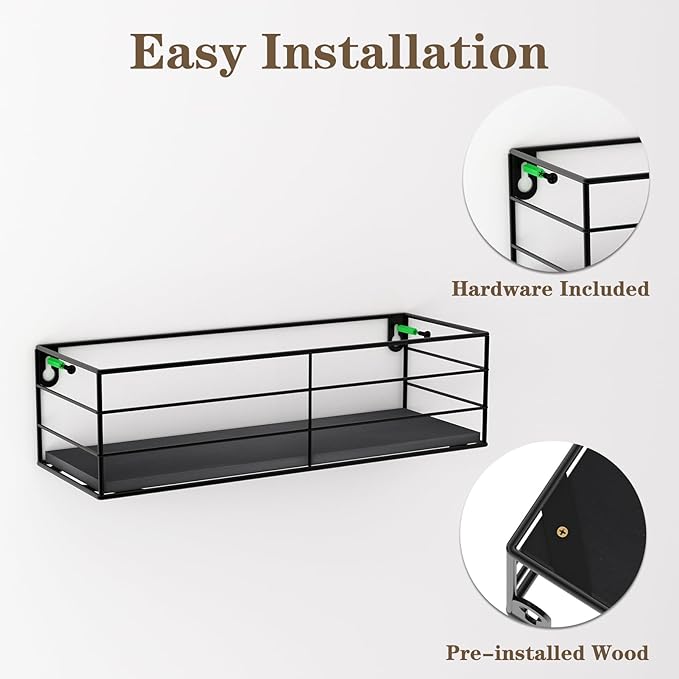 CRUGLA Floating Shelves Wall Mounted Set of 5, Black Hanging Storage Wall Shelf for Bathroom, Kitchen, Bedroom, Living Room Home Decor