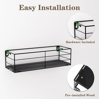 CRUGLA Floating Shelves Wall Mounted Set of 5, Black Hanging Storage Wall Shelf for Bathroom, Kitchen, Bedroom, Living Room Home Decor