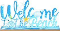 MEETYAMOR Coastal Beach Decor, Wood Metal Welcome to the Beach Sign for Table Decor, Farmhouse Rustic Nautical Ocean Decorations for Home, Living Room, Mantel, Shelf