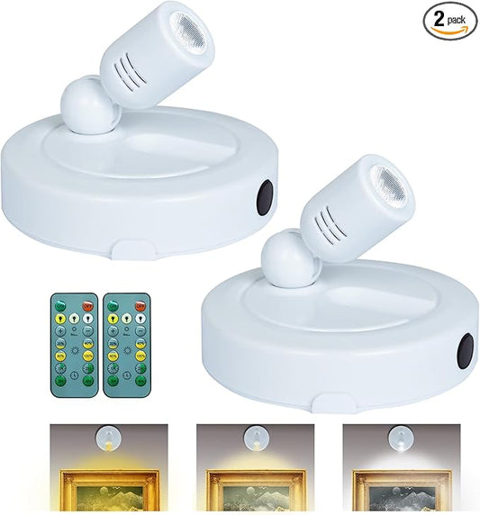 Picture Light Battery Operated, 3 Color Temperatures Picture Light with Remote, Indoor LED Spot Lights for Plants for Wall Frame Dartboard Art Painting Display Accent-White