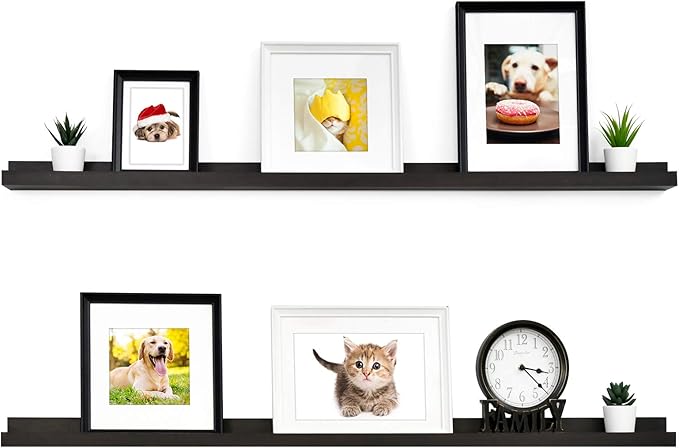 WELLAND Vista Photo Ledge Picture Display Wall Shelf Gallery, 48-inch, Set of 2, Espresso