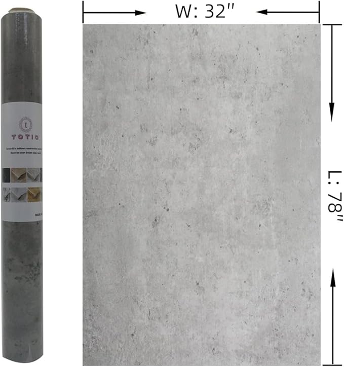 TOTIO Extra Wide Concrete Peel Stick Wallpaper Grey 3D Cement Look Contact Paper 32x78inch Matte Thicken Adhesive Waterproof DIY Vinyl Wrap for Apartment Office Retro Industrial Style Misty Gray