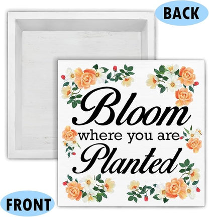 Spring Decor - Spring Decorations for Home - Bloom Where You Are Planted Wood Sign Home Desk Table Shelf Tabletop Decor 5×5 Inches