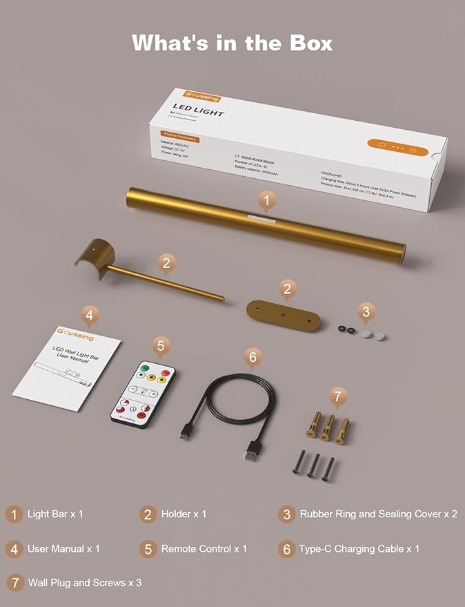 GOVSSING Picture Lights for Wall - 4000mAh Rechargeable Battery Wireless Picture Light with Remote, 3 Color Temps & Dimmable, 15.7” Rotatable Art Light, Memory & Timer Functions, Gold