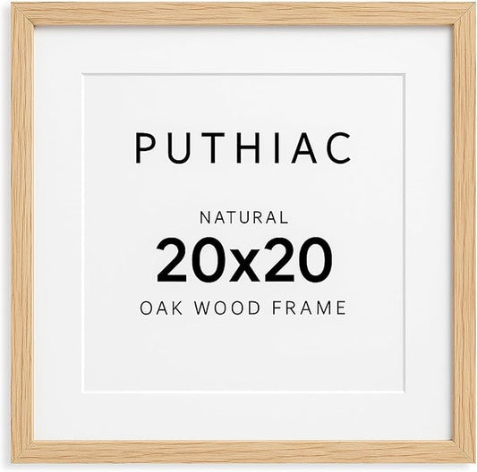 puthiac 20x20 Solid Oak Wood Picture Frame, Fits 16x16 with Mat or 20x20 Without Mat, Wall Display Only, Plexi Front, 1 Pack, Natural Oak