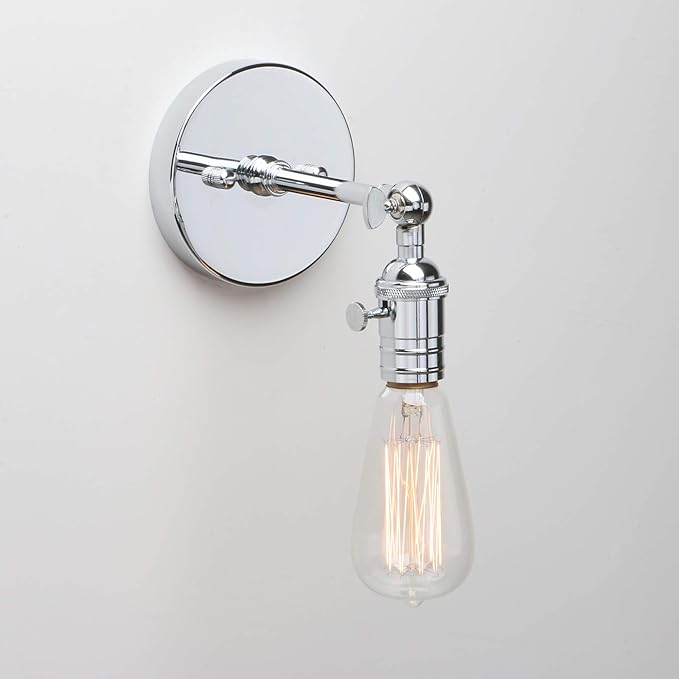 Permo Vintage Industrial Pole Wall Mount Mini Single Sconce Metal Wall Sconces Fixture (Chrome)