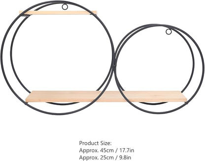 Circle Wall Shelf, Circle Metal Wood Wall Shelves Black Firmly Welded Iron Log for Office for Living Room for Tea House