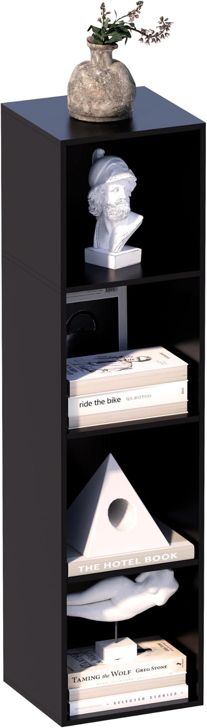 4 Cube Storage Organizer, 4 Tier Cube Low Bookcase Freestanding Storage Display Organizer, Four-Cubes Open Shelf Bookshelf for Home Office (Black, 4-Cube)
