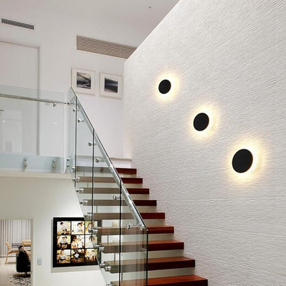 Black Modern Wall Sconce Round Disc Sconces Wall Lighting Metal Circular Stairwell Lighting 3000K Warm LED Wall Lights for Living Room Bedroom Stairway - 10"