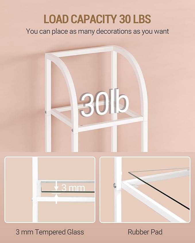 Bookcase Bookshelf, Tempered Glass Arched Bookshelf for More Storage, Slim Shelving Unit for Bedroom, Bathroom, Home Office, Steel Frame, 6 Tier White BC20699W