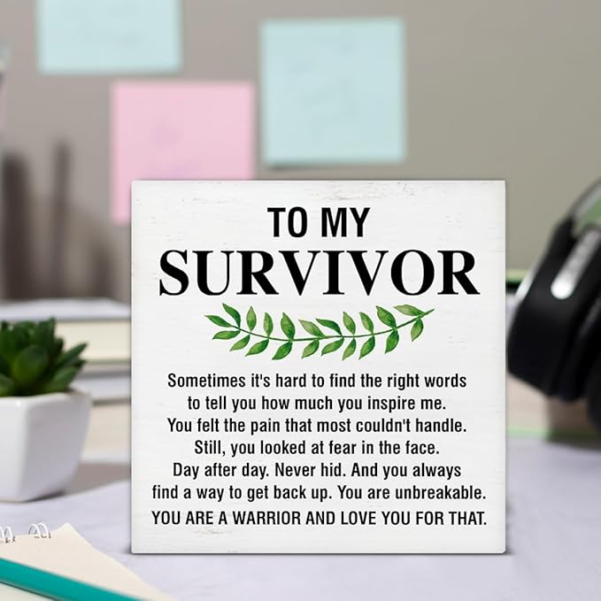 Inspirational Gift for Cancer Survivor, Cancer Survivor Gifts for Men Women Christian, Get Well Soon Gift, Cheer up Gifts, You Are a Warrior Wooden Sign Desk Table Shelf Decor 5 x 5 Inches