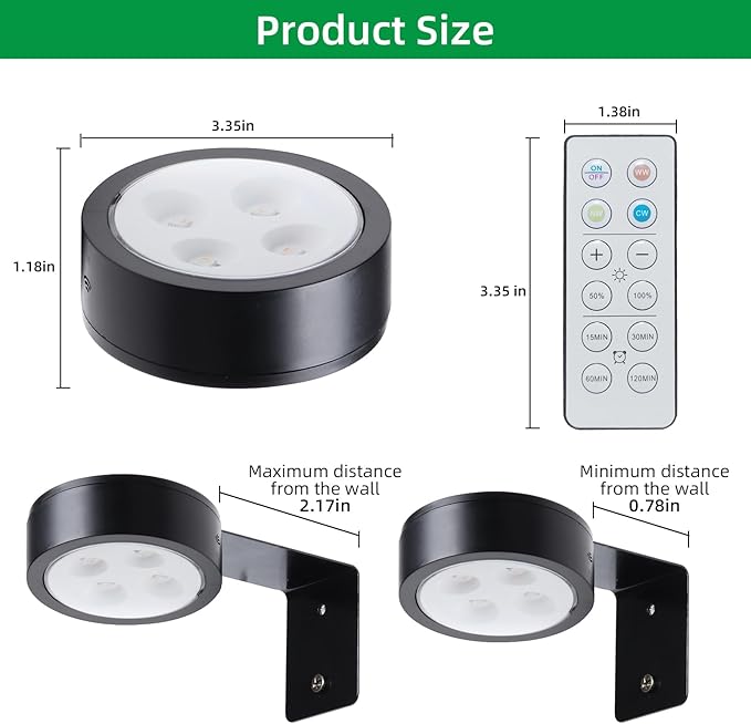 2 Pack Wireless Picture Lights for Wall, Magnetic Black Rechargeable Picture Light Battery Operated with Remote 3 Lighting Modes Painting Light for Art Display, Battery Wall Lights for Photo Gallery