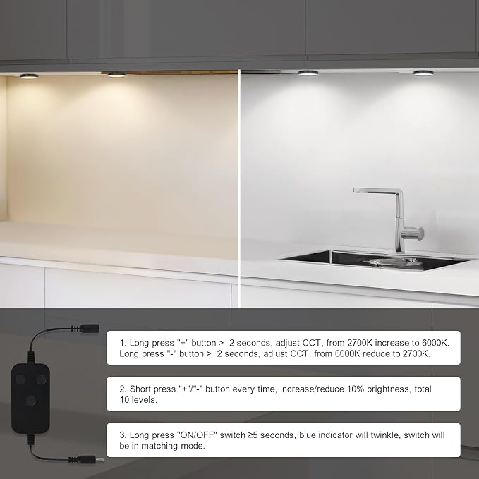 6pack LED Puck Light Kit, 2700-6000K Smart Round Under Cabinet Lighting with APP Control, Compatible with Alexa, Google Assistant, for Under Counter, Kitchen (Black)