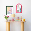 Wavy Wall Mirror for Living Room Decor, Velvet Finish Funky Wall Mounted Mirror for Girly Bedroom Decoration, Cute Hanging Sculpture Home Accent for Dining Room Kitchen (Pink)