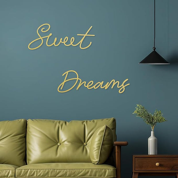 Zzbakress Sweet Dreams Wall Decor Metal Wall Art Large Modern Living Room Farmhouse Sign for Bedroom Black Metal Wall Art for Office and Home Wall Decor (Gold, Farmhouse)