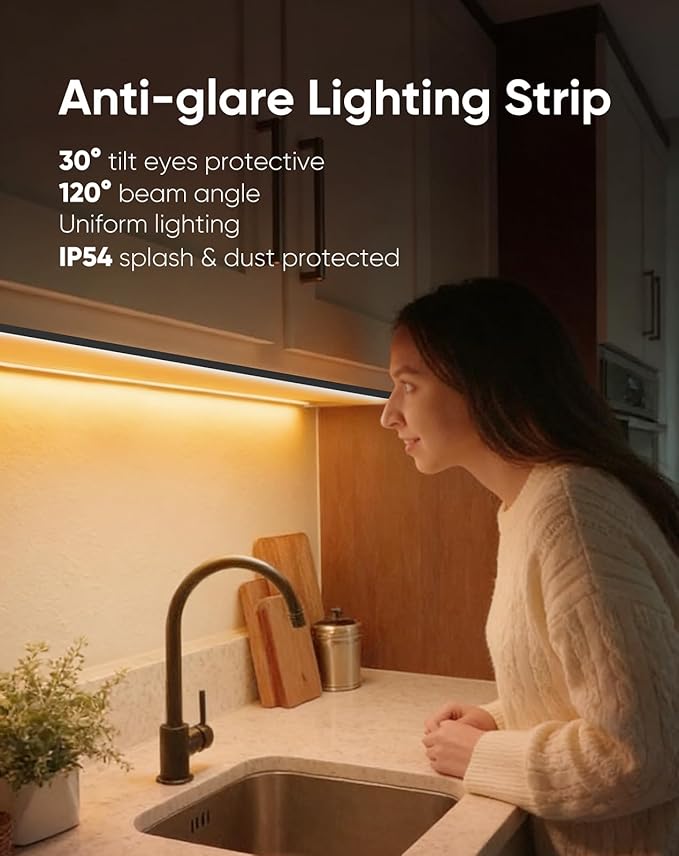 Shine Decor Under Cabinet Lighting Strip, Free Cuttable LED Silicone Neon Rope Hardwired 24V Anti-Glare Bright Cozy 504 Lumen for Indoor, Adhesive White Shell 2700K Warm 24” UL Certified, No Adapter