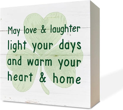 St. Patrick's Day Decor, Wooden Box Sign Desk Decor, White Wood Box Sign, Inspirational Decor Sign, Table Decorations for Home Living Room Bedroom, Housewarming Gift, Saint Patrick's Day Gift