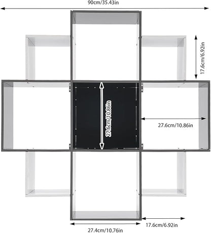 Book Shelf for Room Wall 3-Tiers 9 Compartment Wall Geometric Bookcase Floating Shelf for Living Room Decoration in Modern Design Holds up to 66.1 lbs (Black, White)