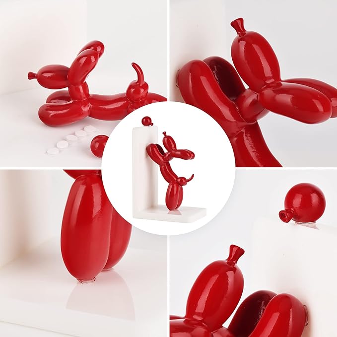 Resin Balloon Dog Book Ends Decorative，Balloon Dog Bookends Animal Bookends，Animal Book Ends for Kids Books，Cute Bookends Unique Book Ends Book Stopper Book Holder for Shelf Office Home Decor